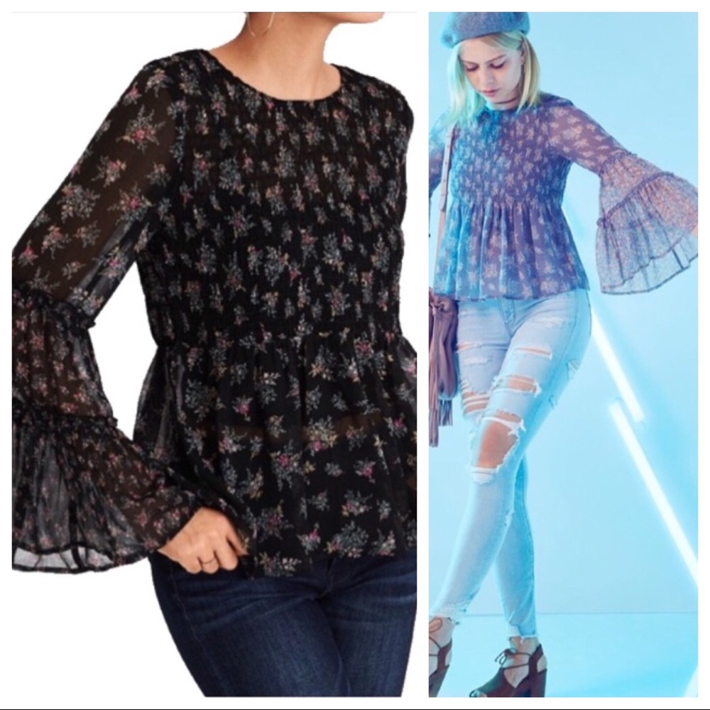 😱SOLD!!!😱 AEO Chiffon Smocked Peplum - Picture 1 of 7